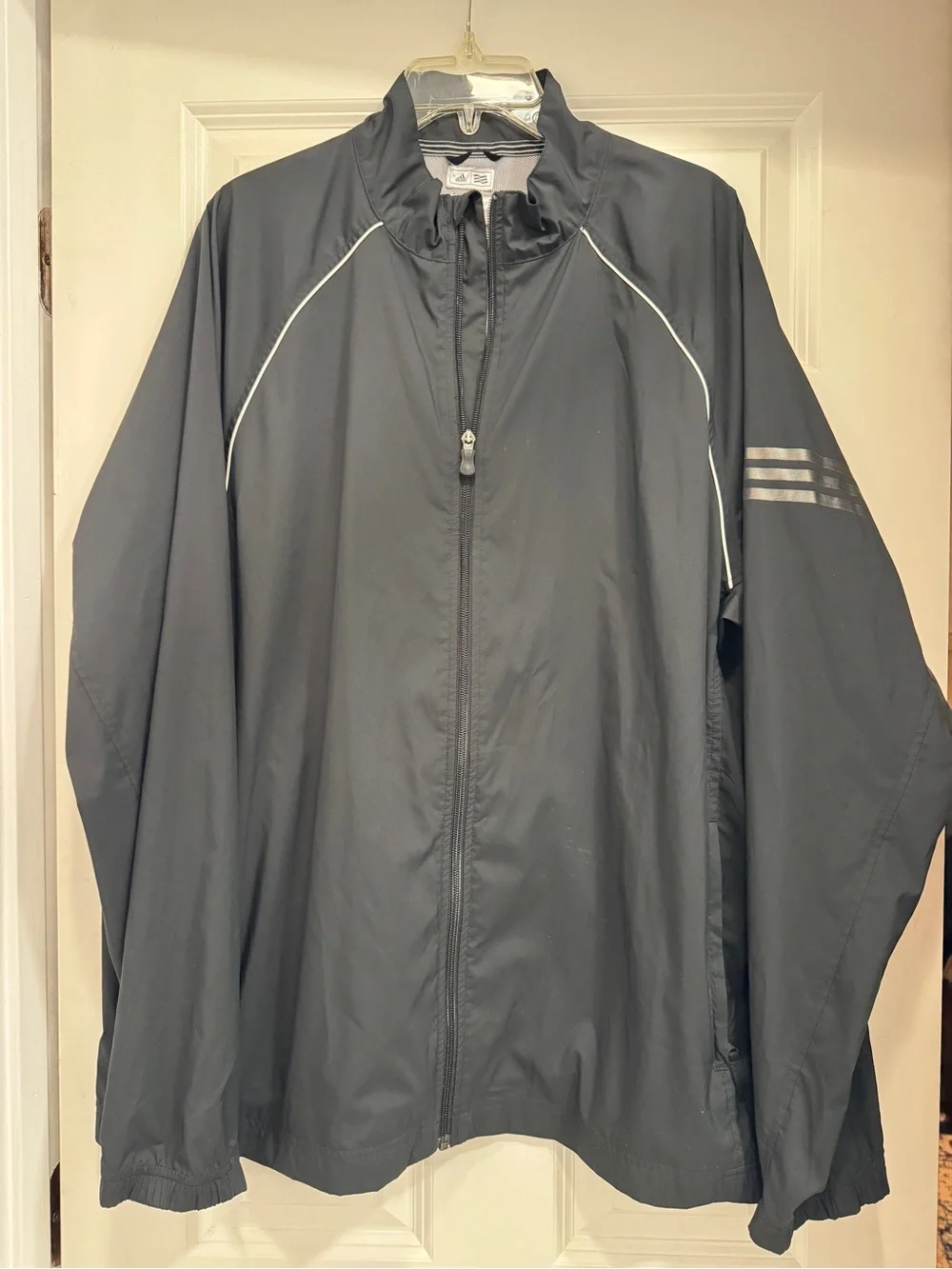 adidas Black Men's Lightweight Windbreaker with Reflective Trim; size XL